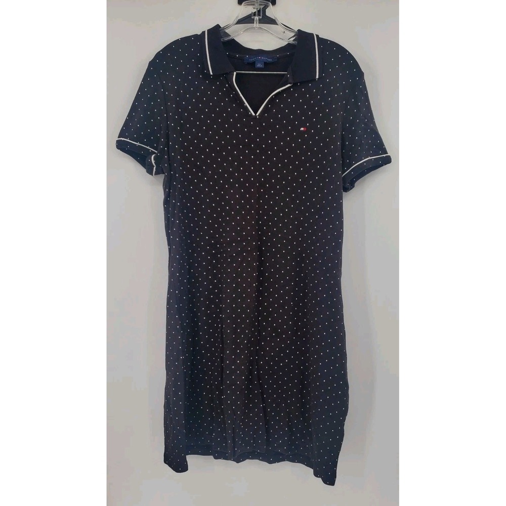 Tommy Hilfiger Black/ White Polka Dot Polo Dress 100% Cotton Women's Size Large